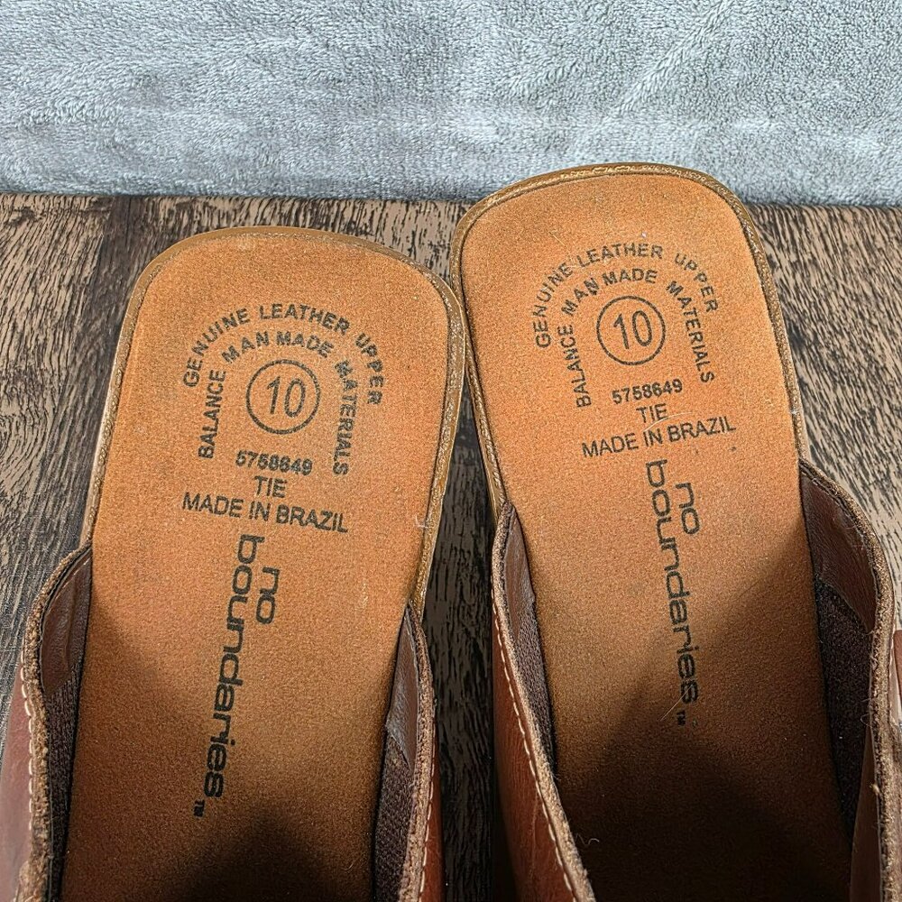 No Boundaries Vintage Mules Clogs Heels 10 Brown Square Toe Leather Y2K Side Tie - Picture 2 of 15